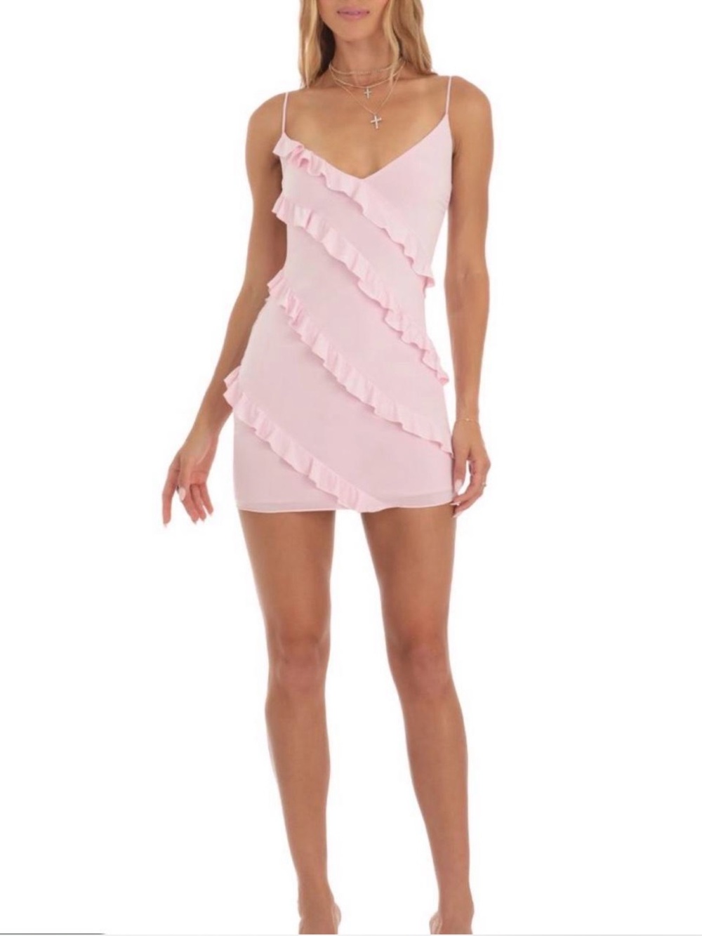 Lucy in the Sky Light Pink Ruffle Slip Mini Dress